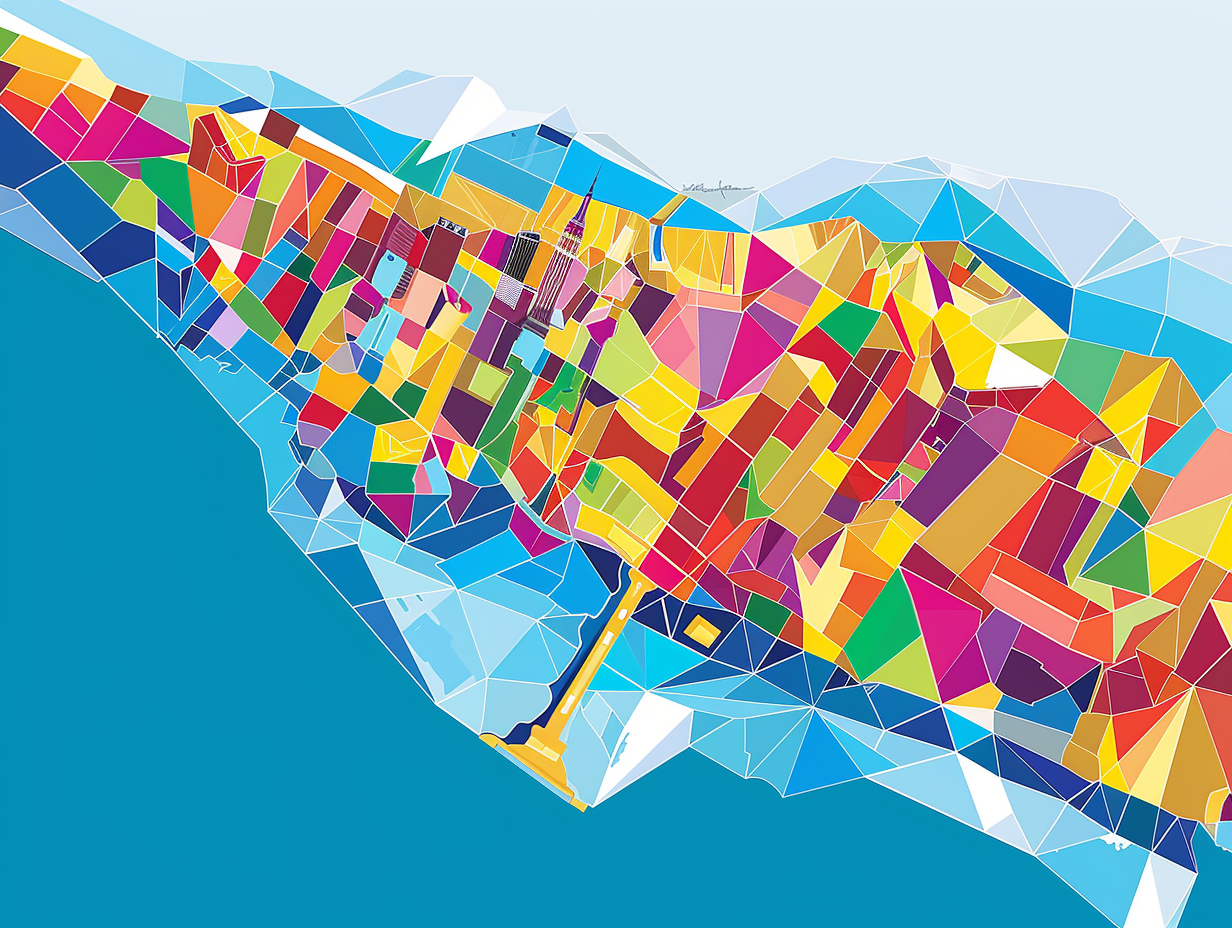 Vibrant Manhattan Island Geometric Map