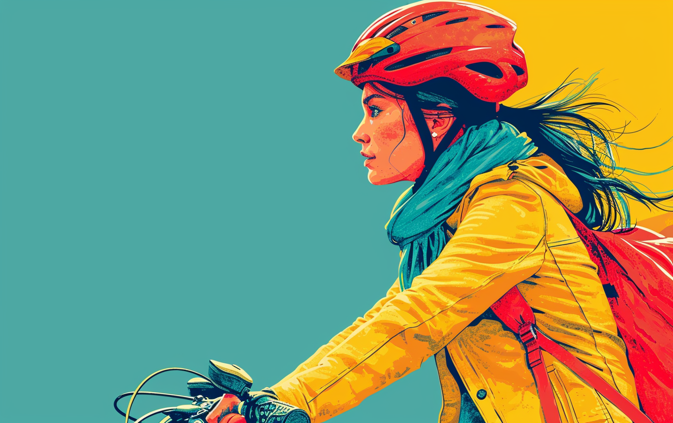 Girl Riding Bicycle with Tomato Helmet