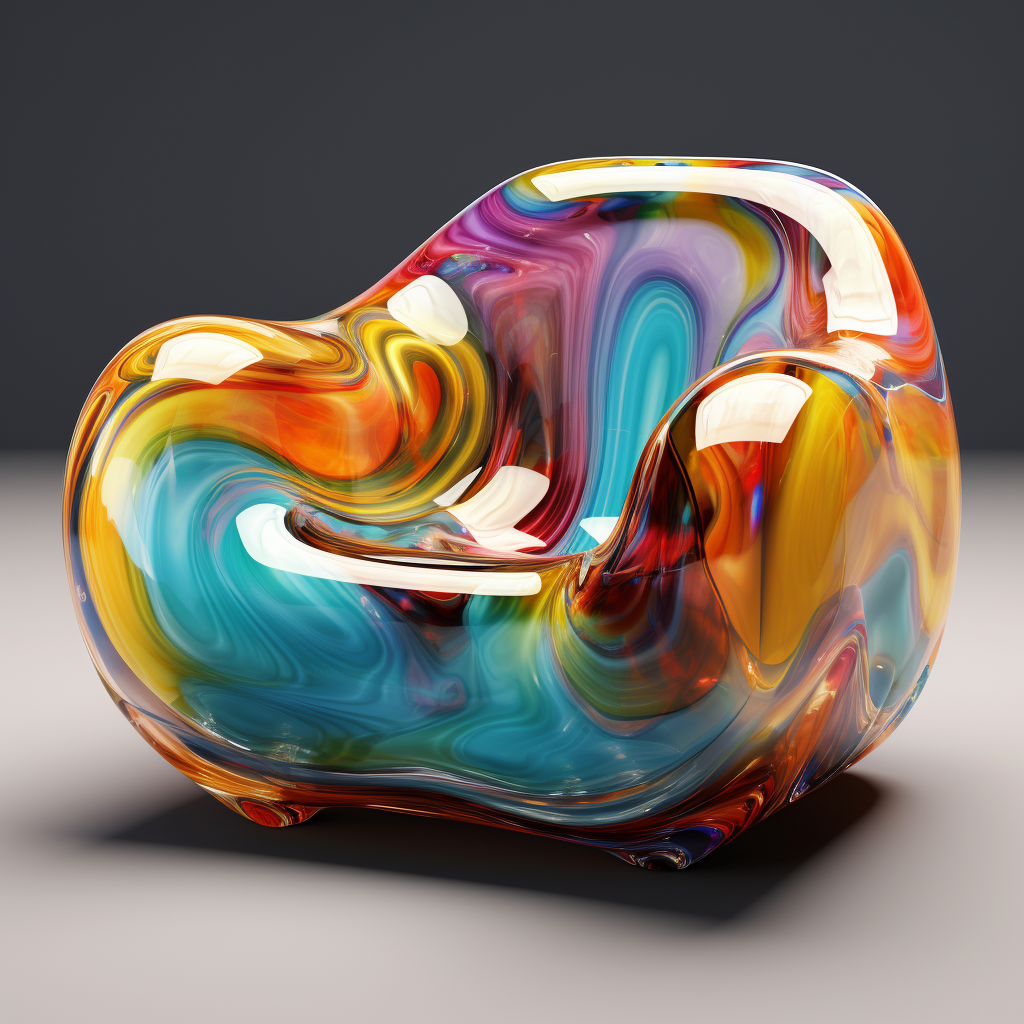 Hyper-realistic colorful glass armchair in room  ?