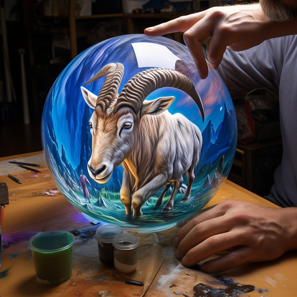 Realistic colorful goat with fish tail