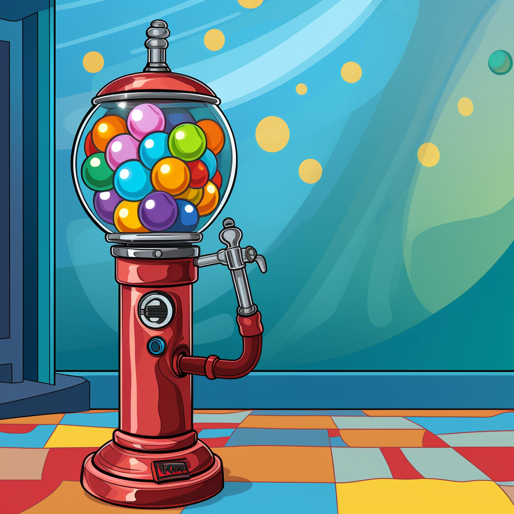 Vibrant gumball machine with gas station hose