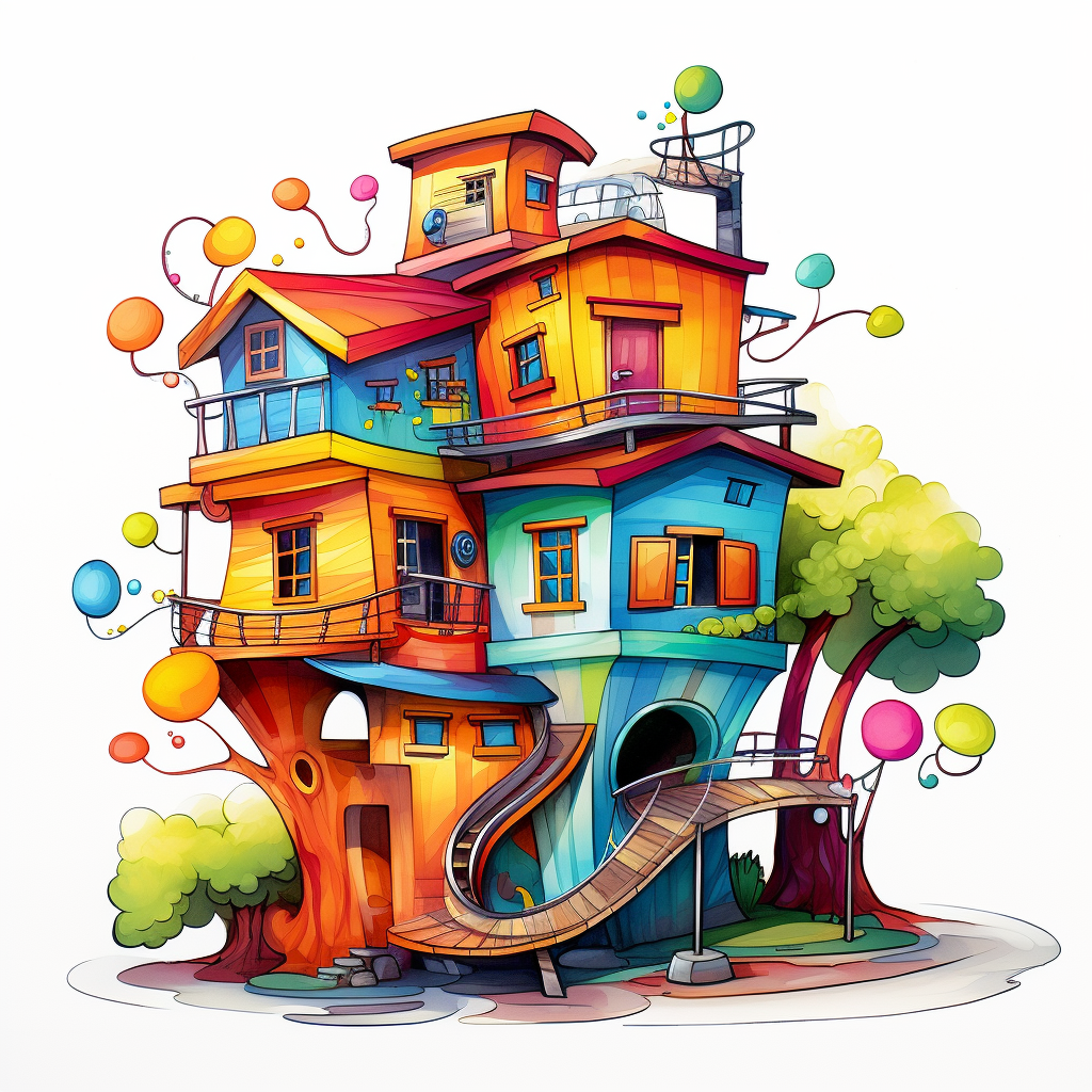 Beautiful contemporary children's book house illustration