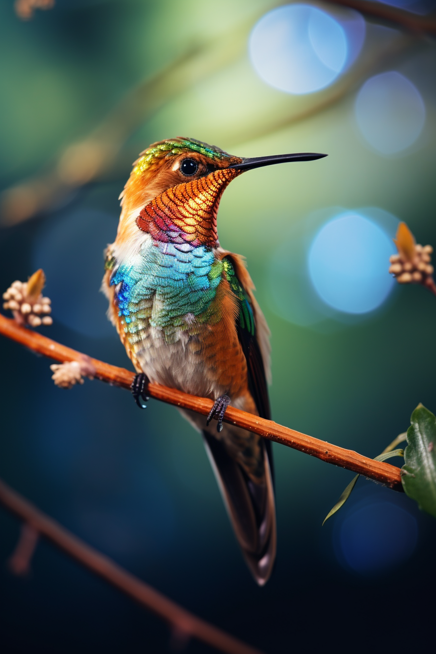 Vibrant hummingbird perched on branch