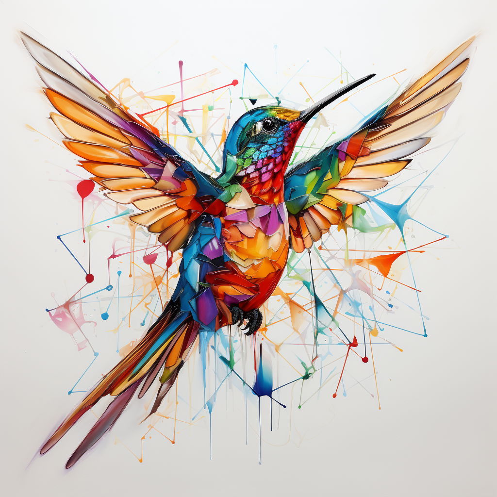 Colorful Hummingbird Portrait with Geometric Aesthetics