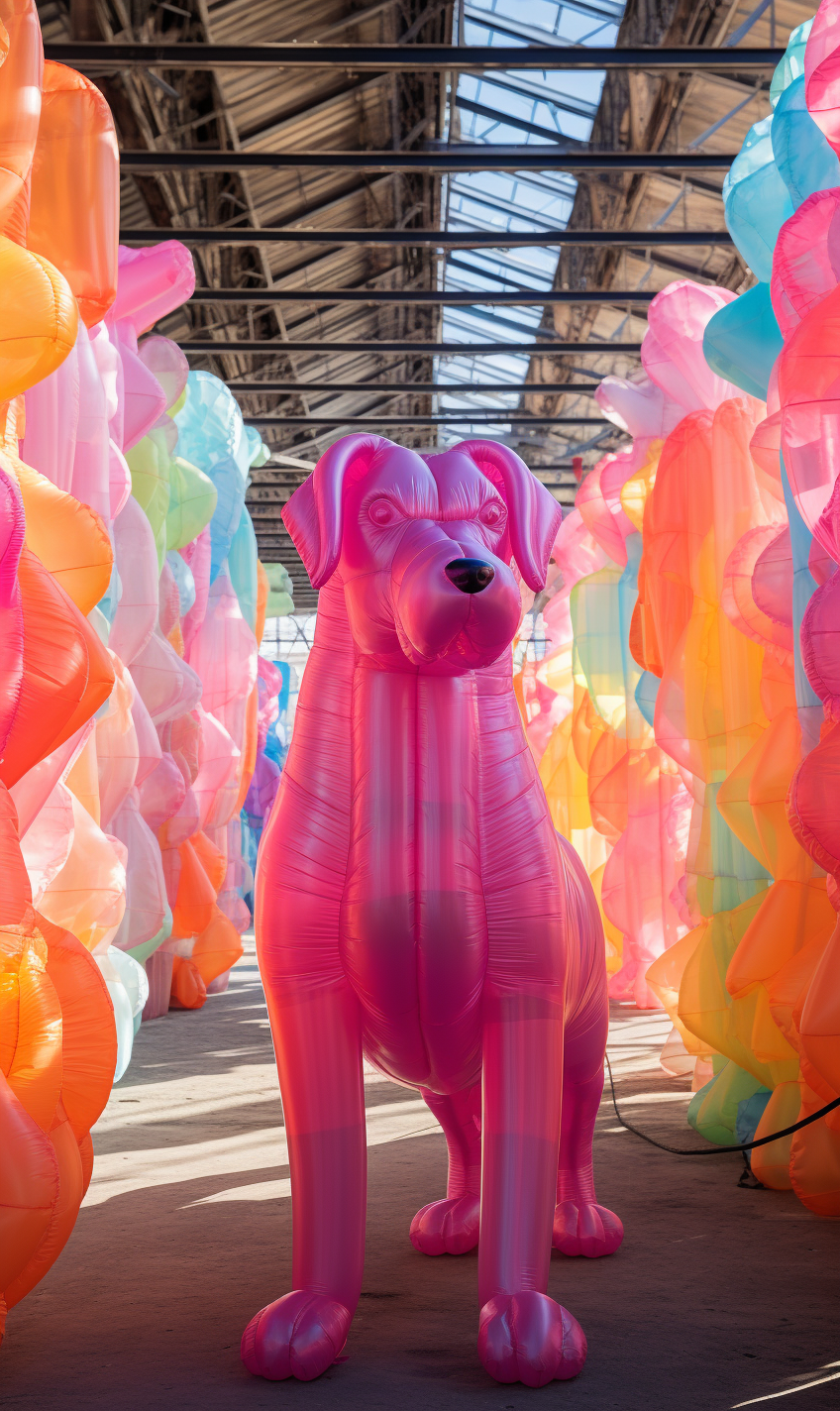 Colorful inflatable fabrics with dogs