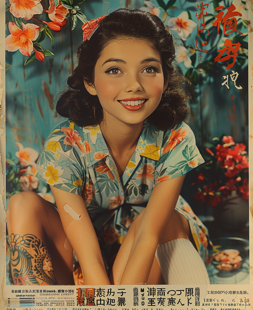 Asian girl on Japanese retro poster