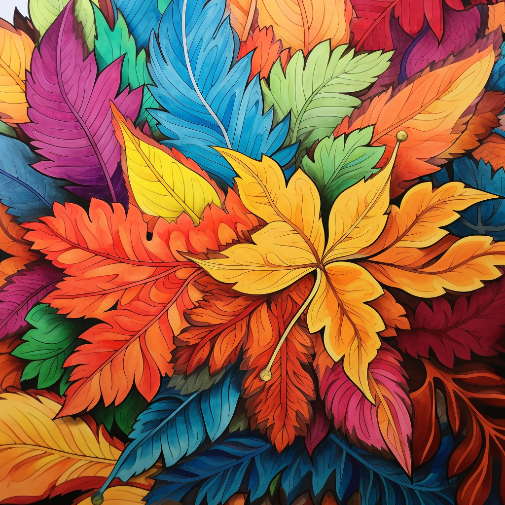 Colorful leafs in kids coloring book