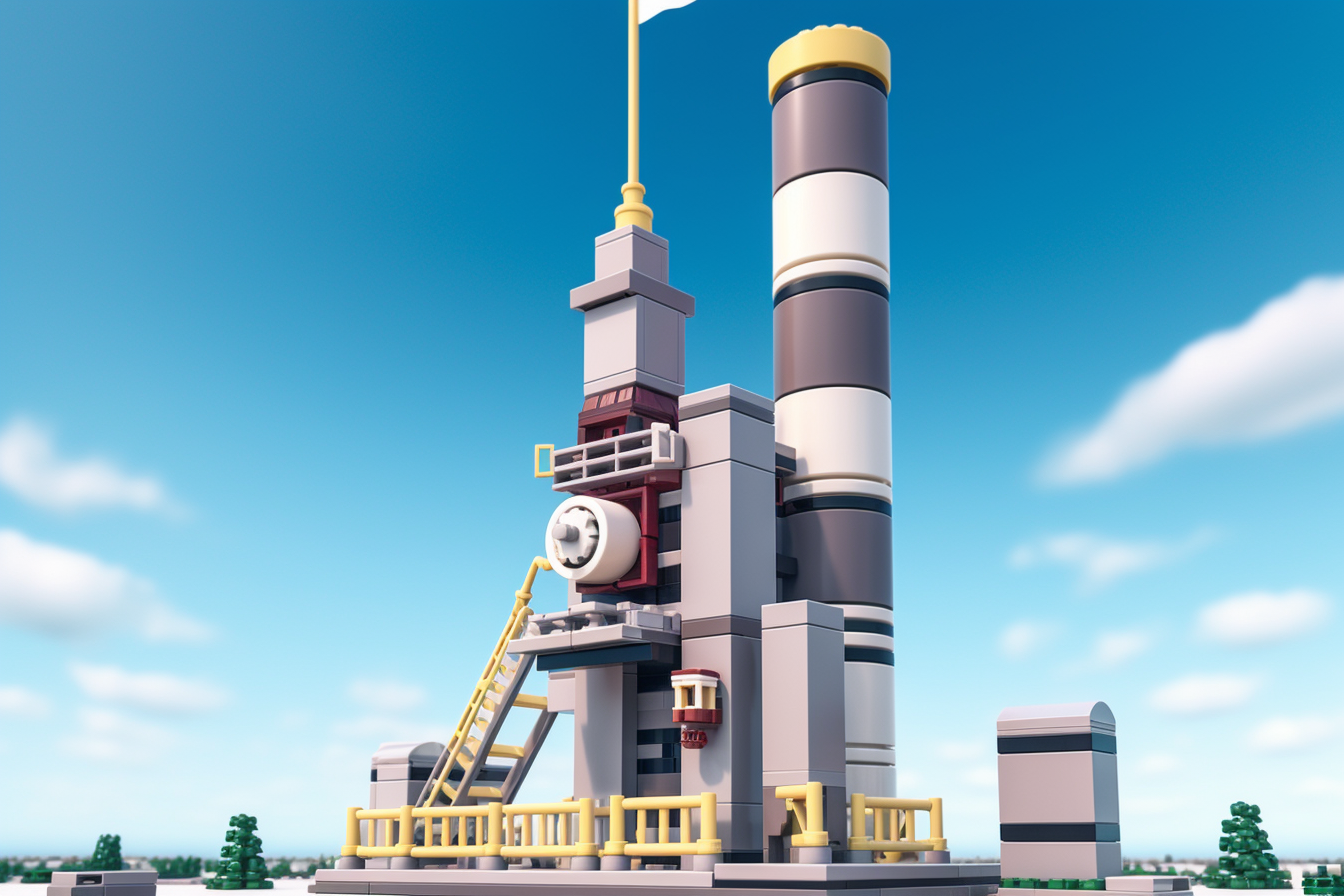 Colorful Lego rocket blasting off