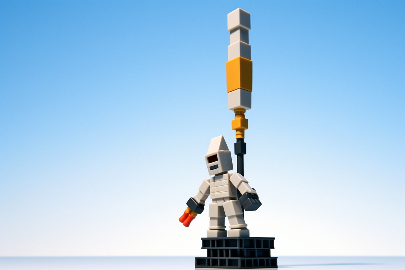 Colorful Lego rocket blasting off