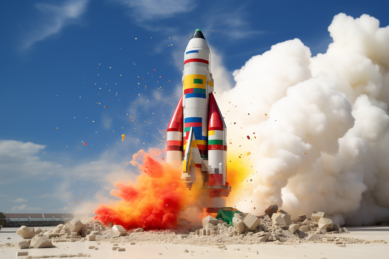 Colorful Lego rocket blasting off