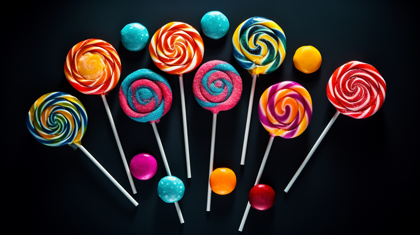 Colorful lollipops on black background