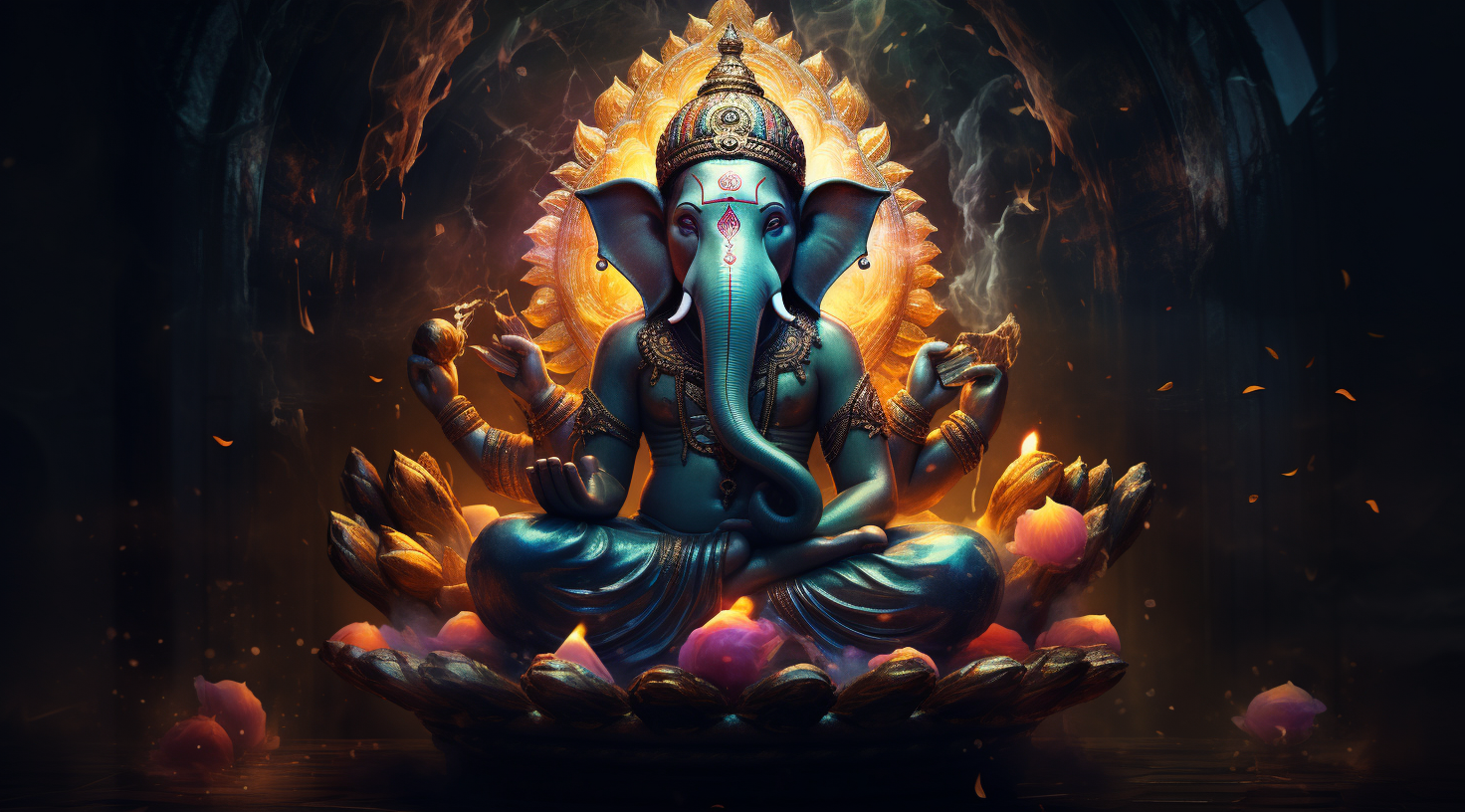 Colorful Lord Ganesh in the Night