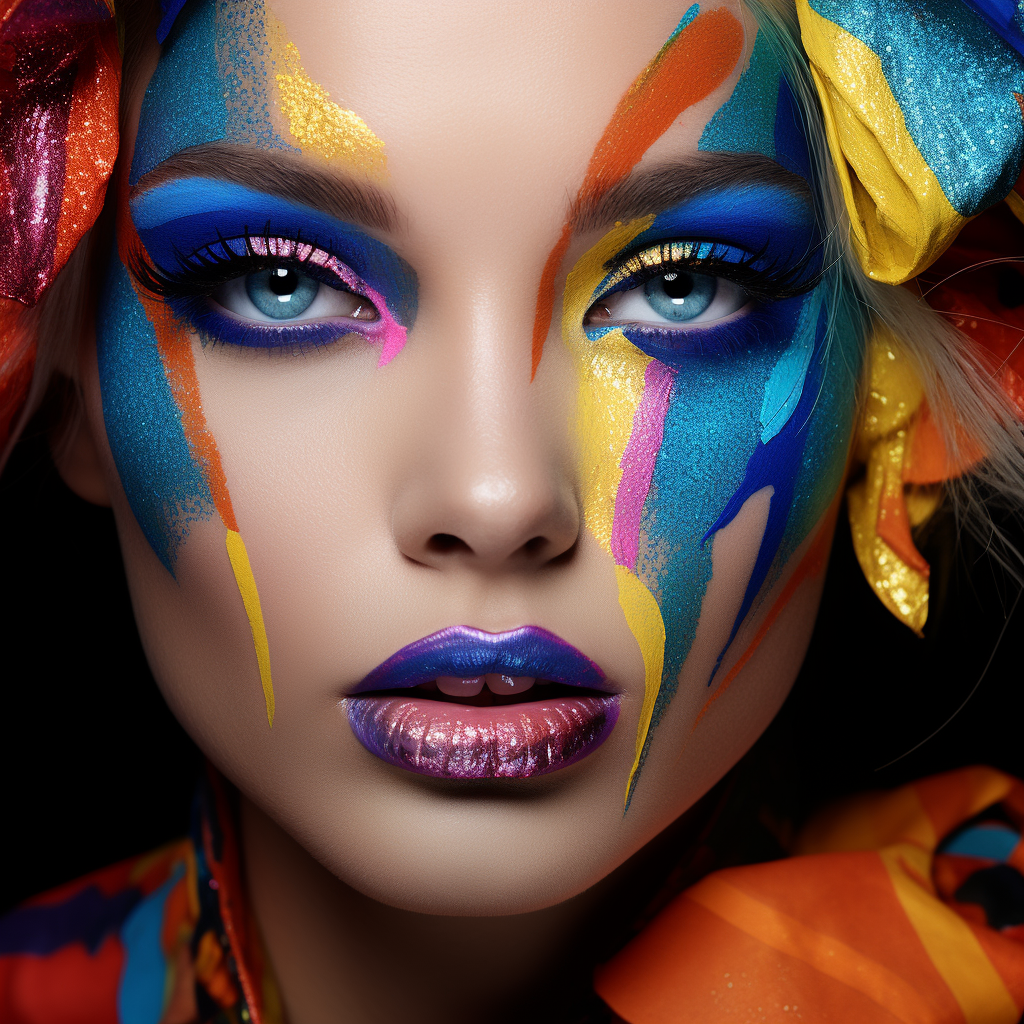 Closeup of a Smirking Women with Colorful Makeup