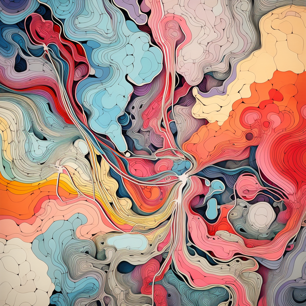 Colorful map contours with circular splashes