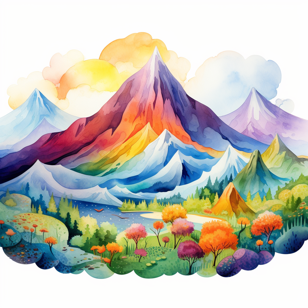 Colorful mountain range illustration for kids