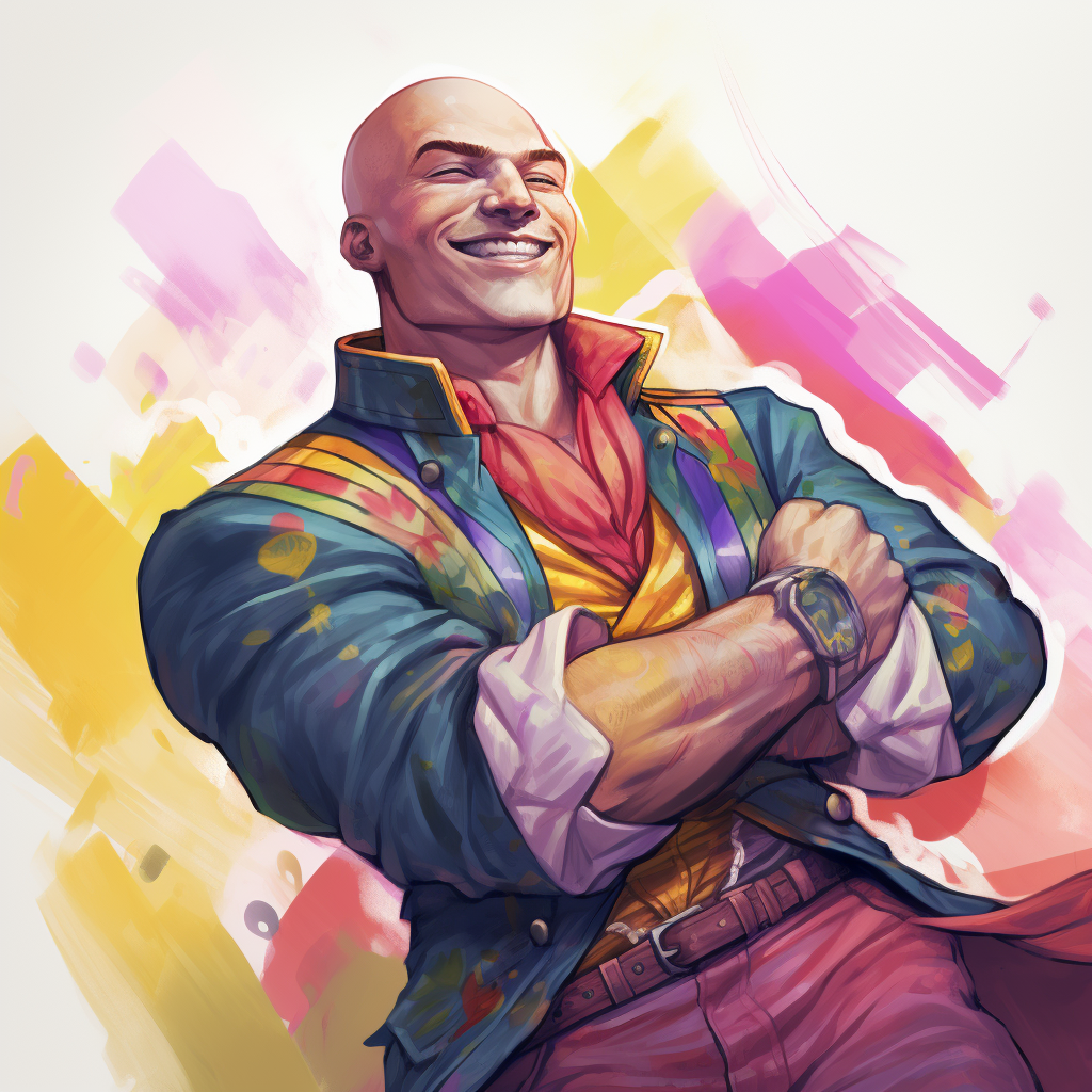 Smiling muscular tailor wearing colorful clothes