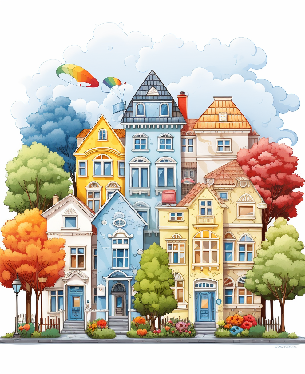 Colorful neighborhood houses book