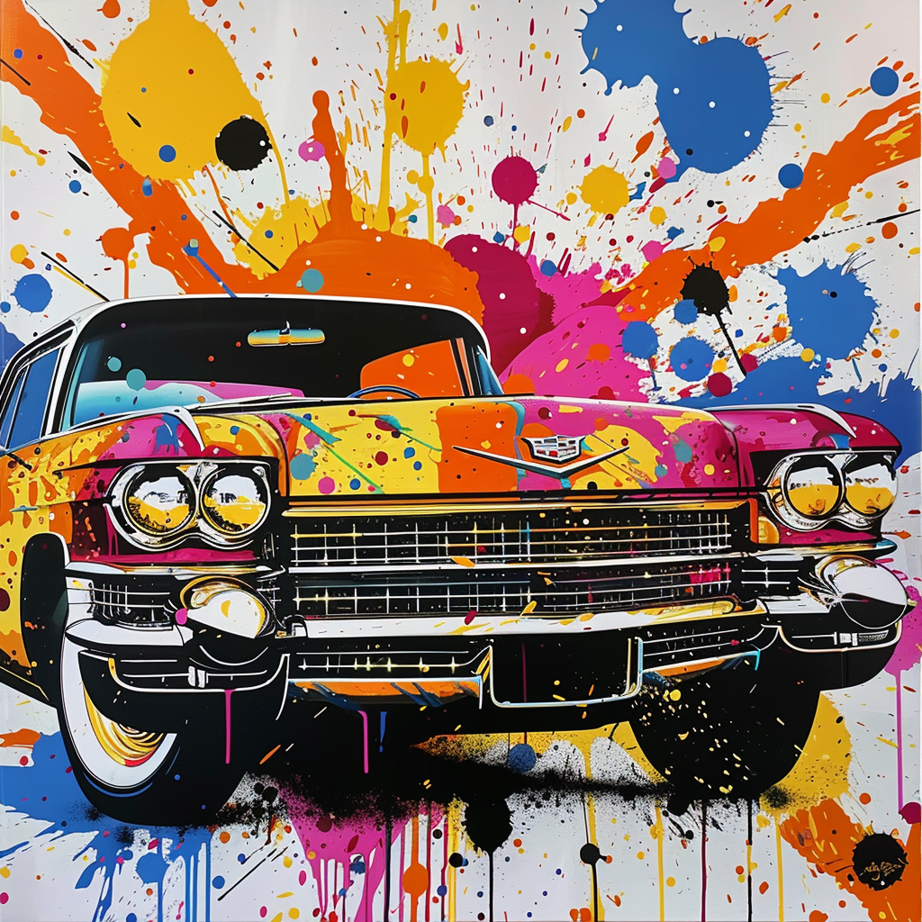 Colorful Paint Splashes Cadillac Car Art