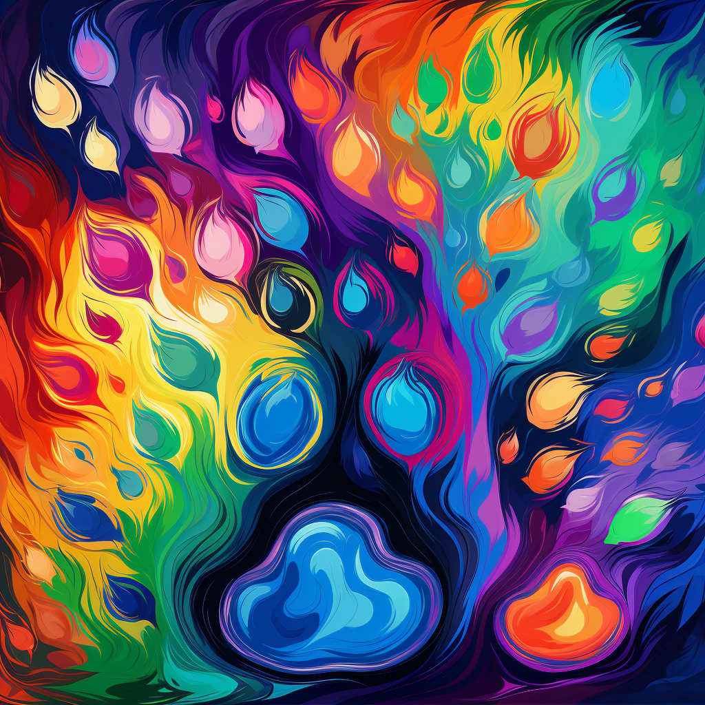 Abstract design with colorful paint swirls and paw prints