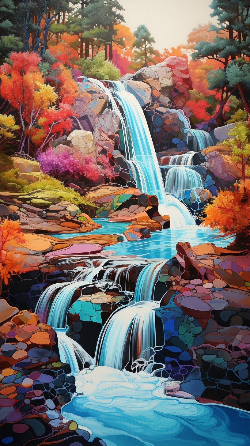 Beautiful waterfall with vibrant paint colors