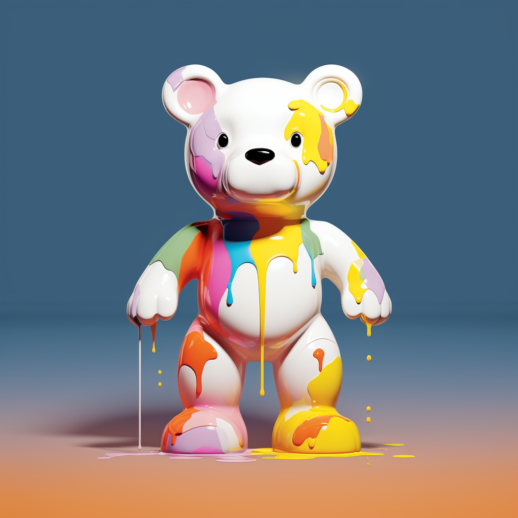 Colorful toy bear covered in paint