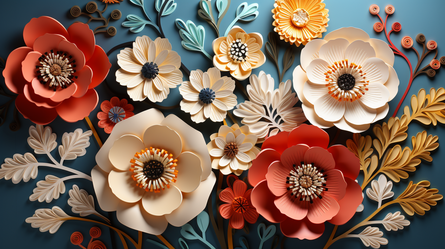 Colorful paper cut flowers on display