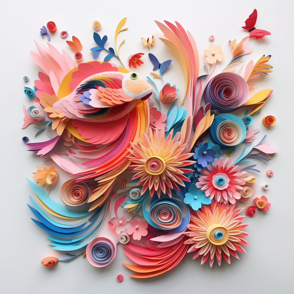 Vibrant paper sculpture using origami and quilling techniques