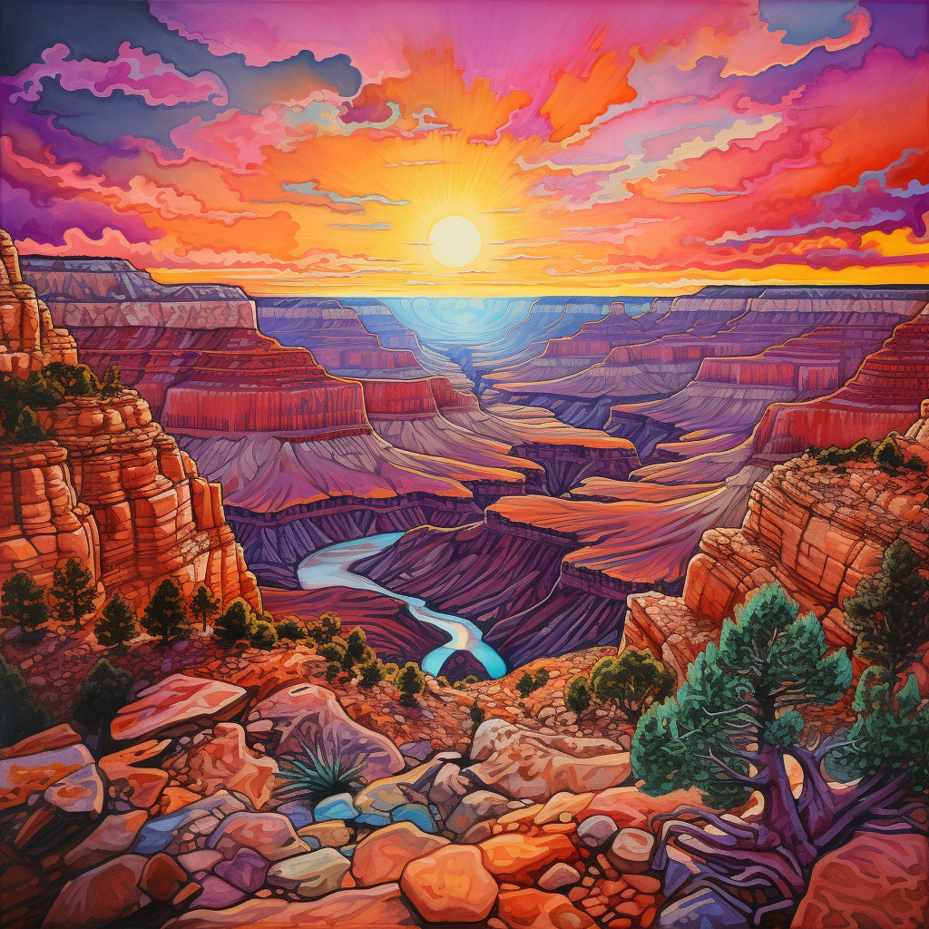 Colorful pencil sunset at Grand Canyon