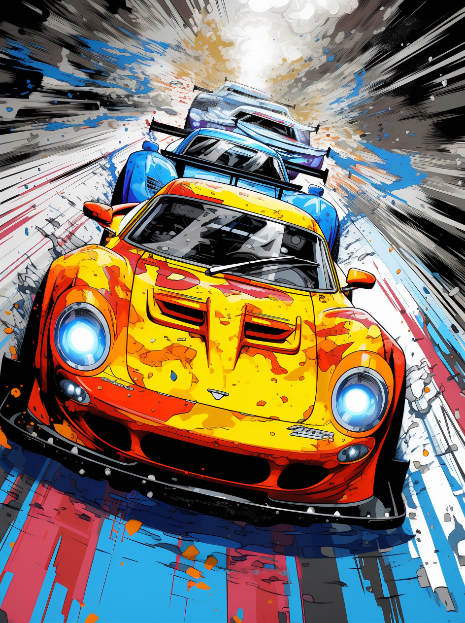 Vibrant race car drawings in action