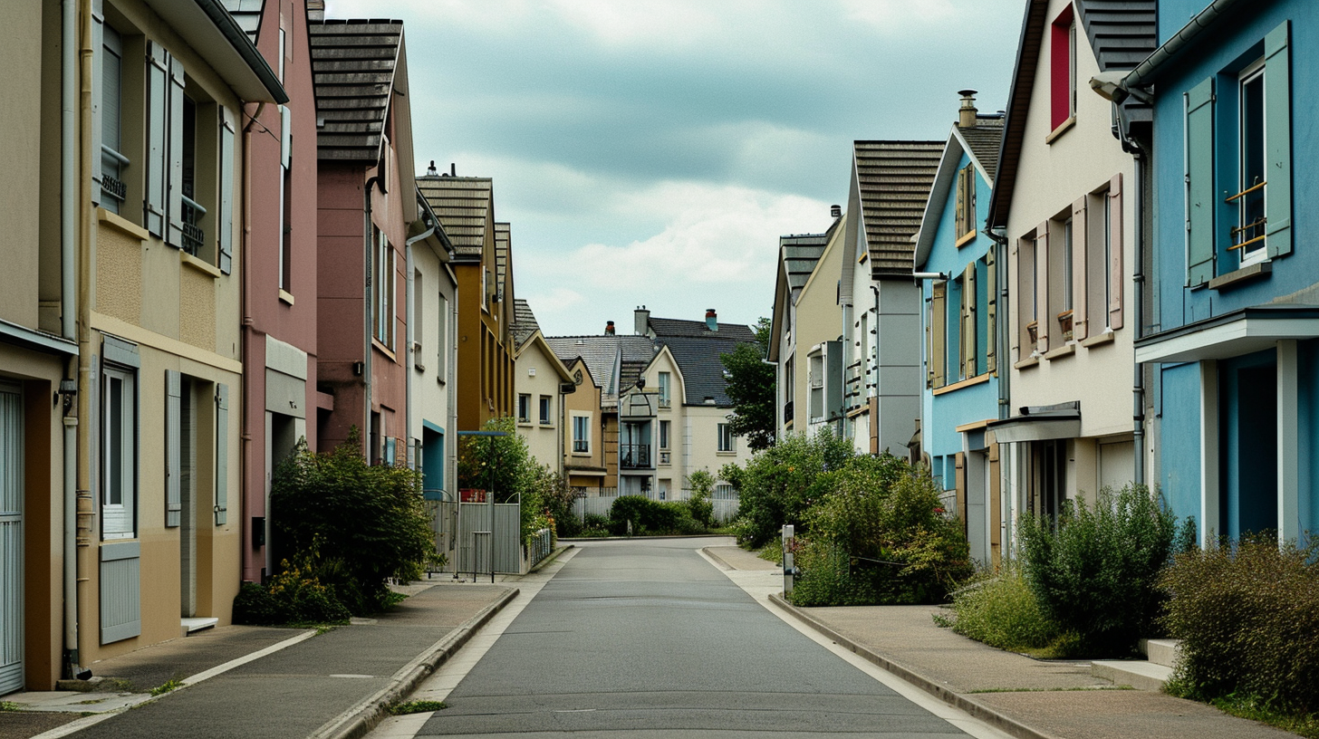 Colorful residential street in futuristic city