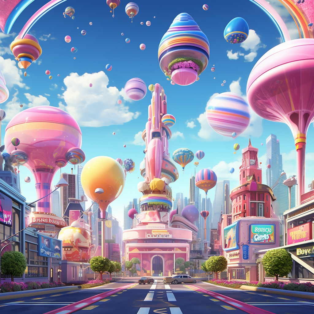 Vibrant retro-futuristic cityscape illustration