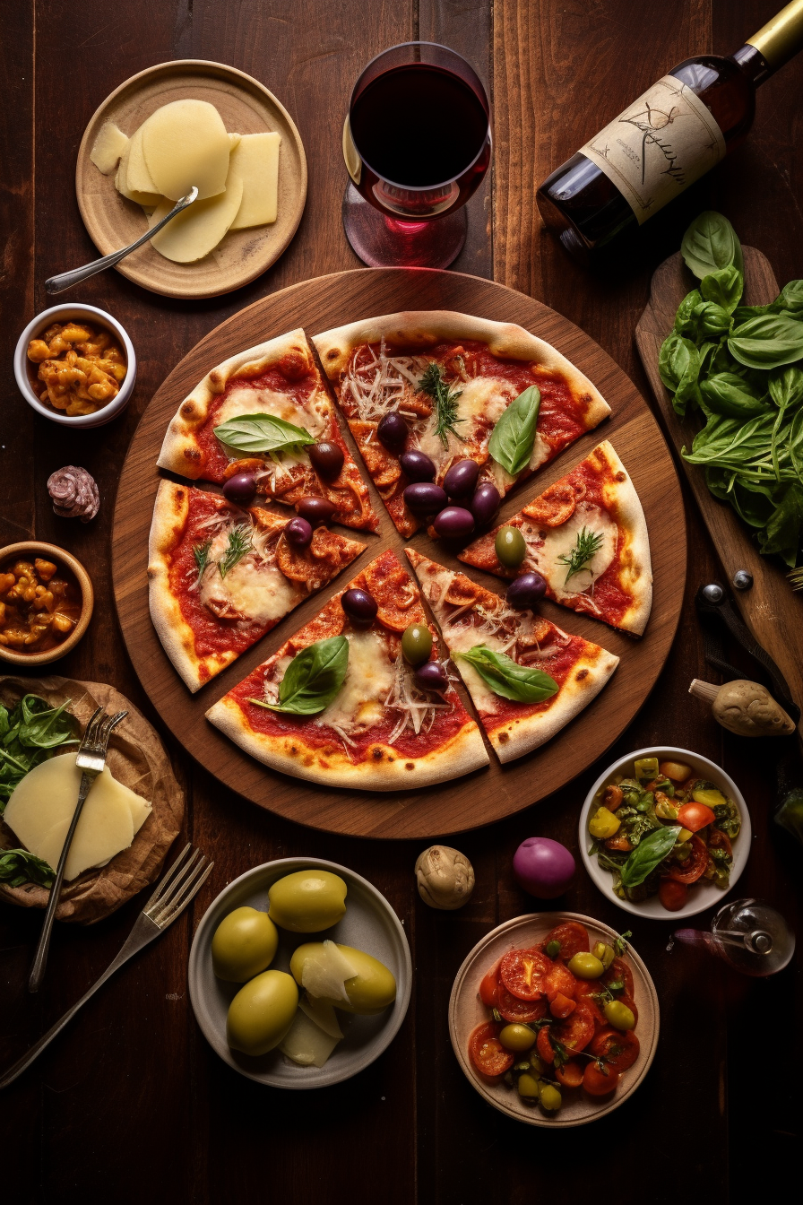 Colorful rustic Italian meal spread