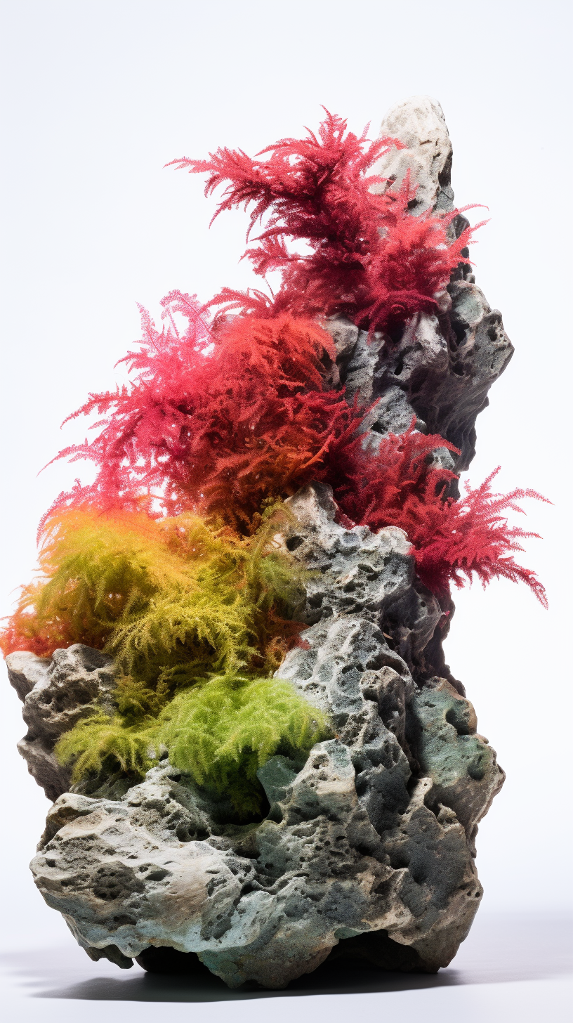 Colorful sea moss growing on rock