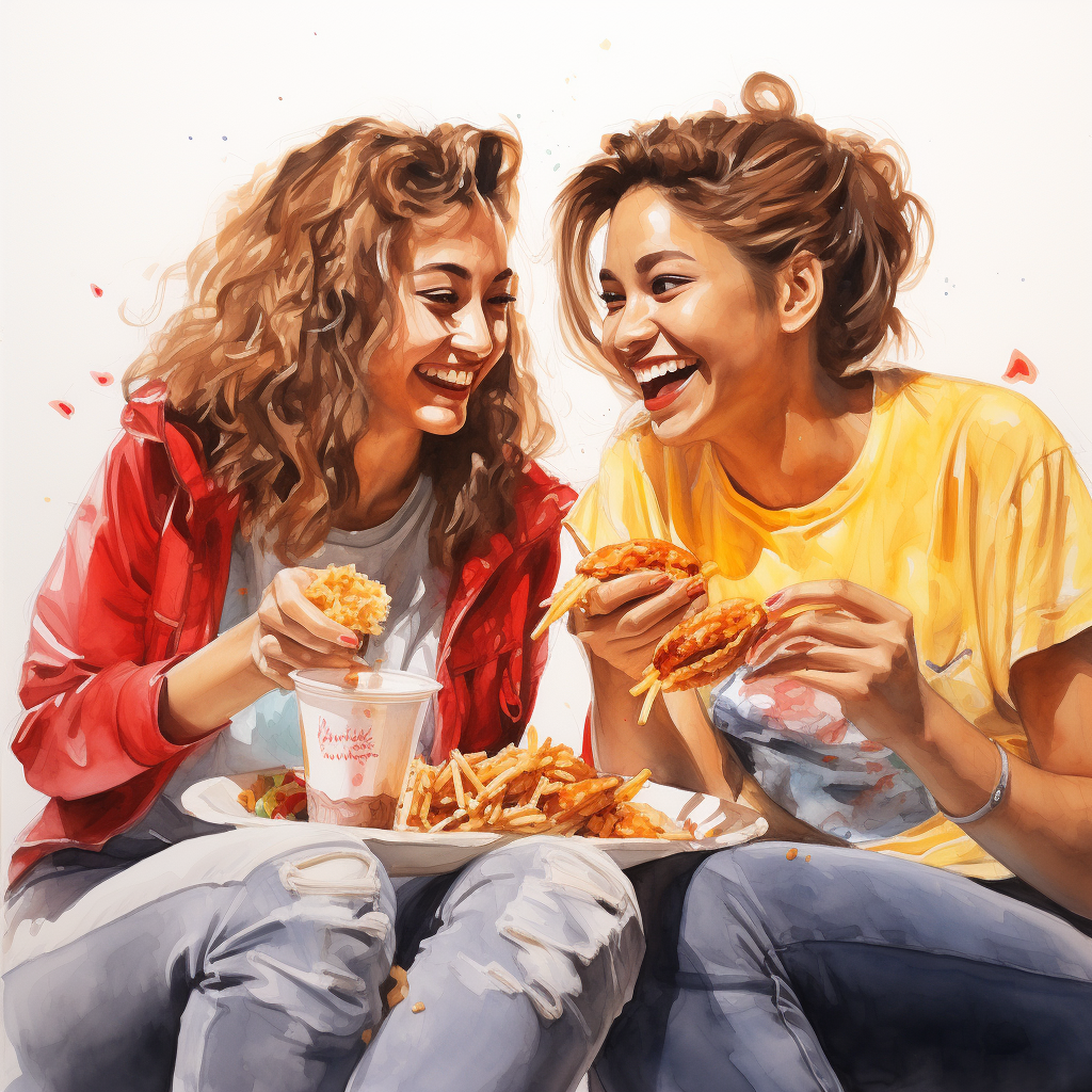 Two friends enjoying a meal at KFC