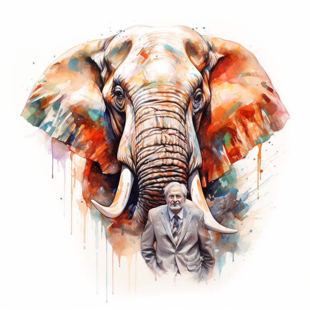 Colorful sketch of a man with a love for elephants