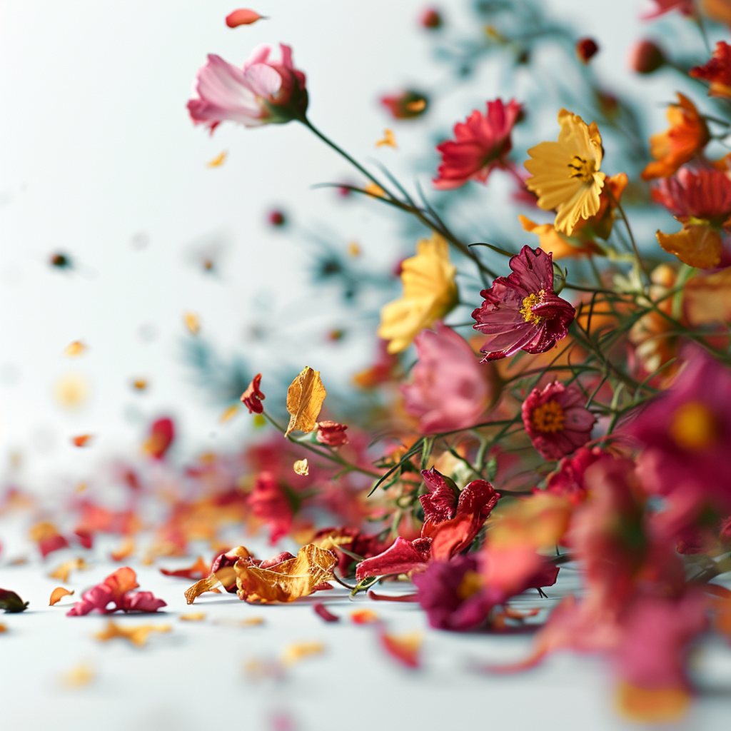 Beautiful small flowers and leaves falling down