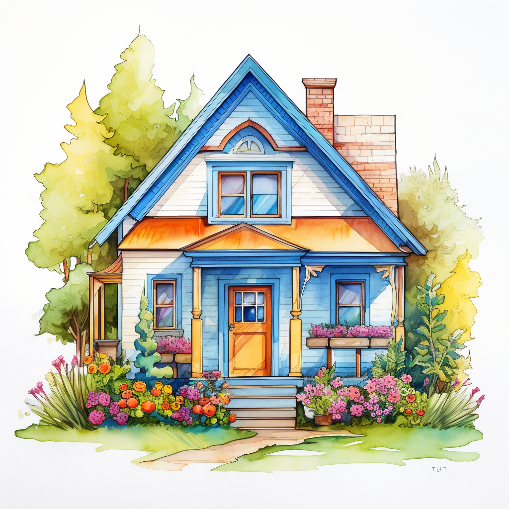 Colorful smiling cute house sketch