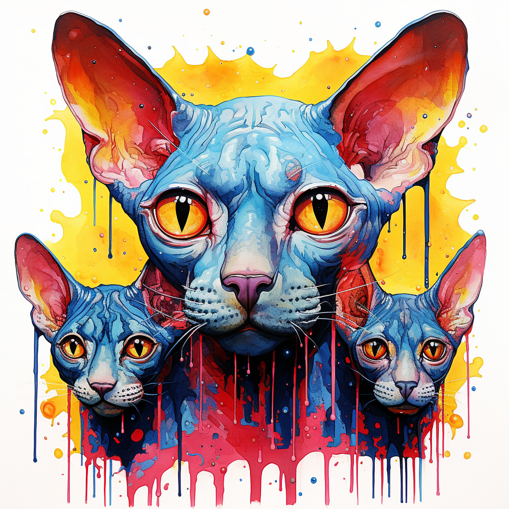 Colorful sphynx cats with droplets