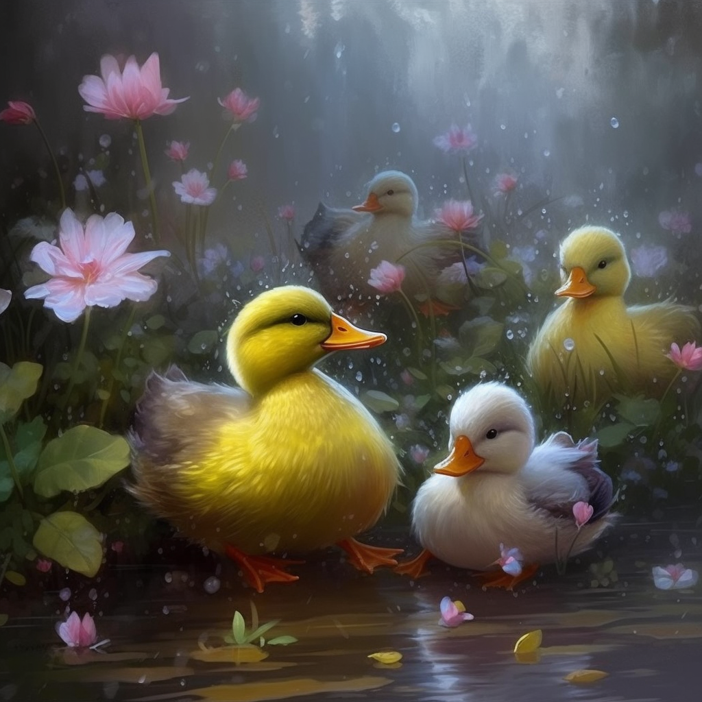 Happy duck family in spring nature