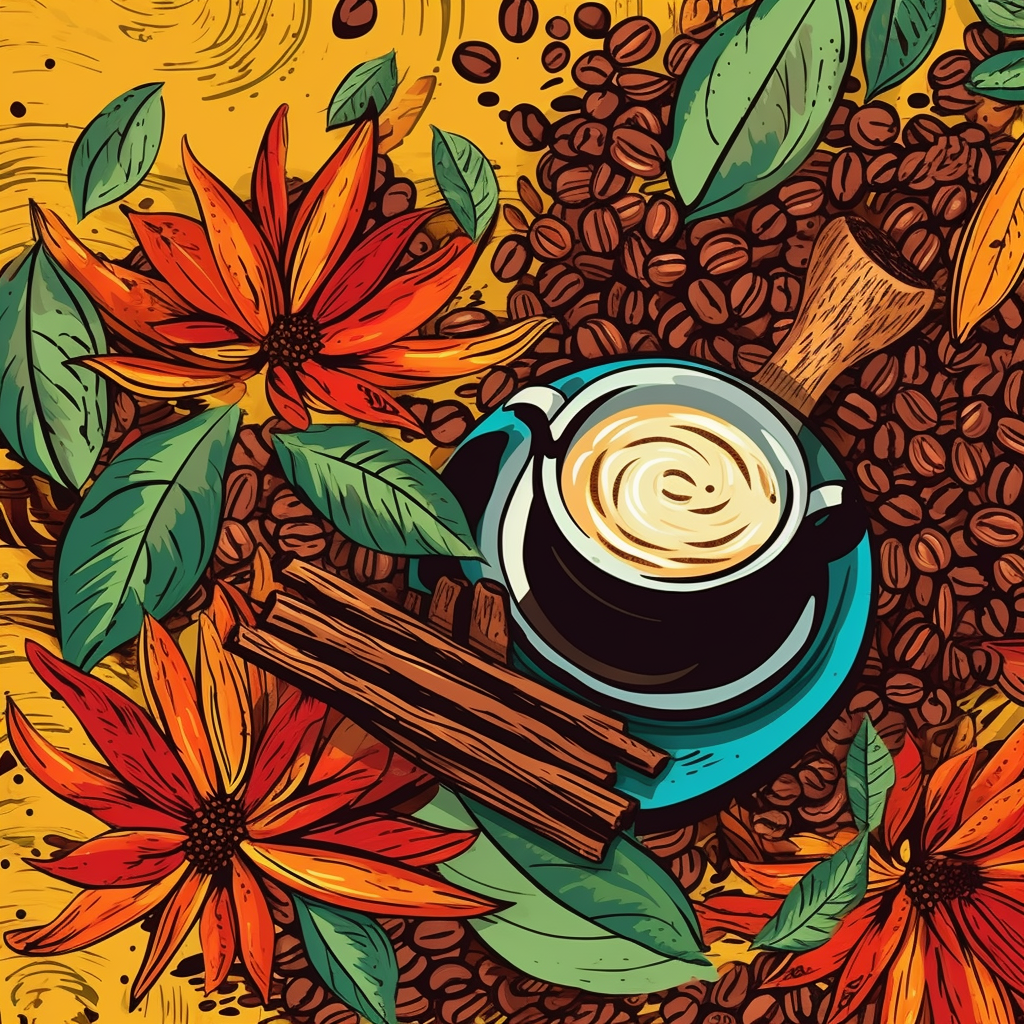 Coffee beans and spices illustration