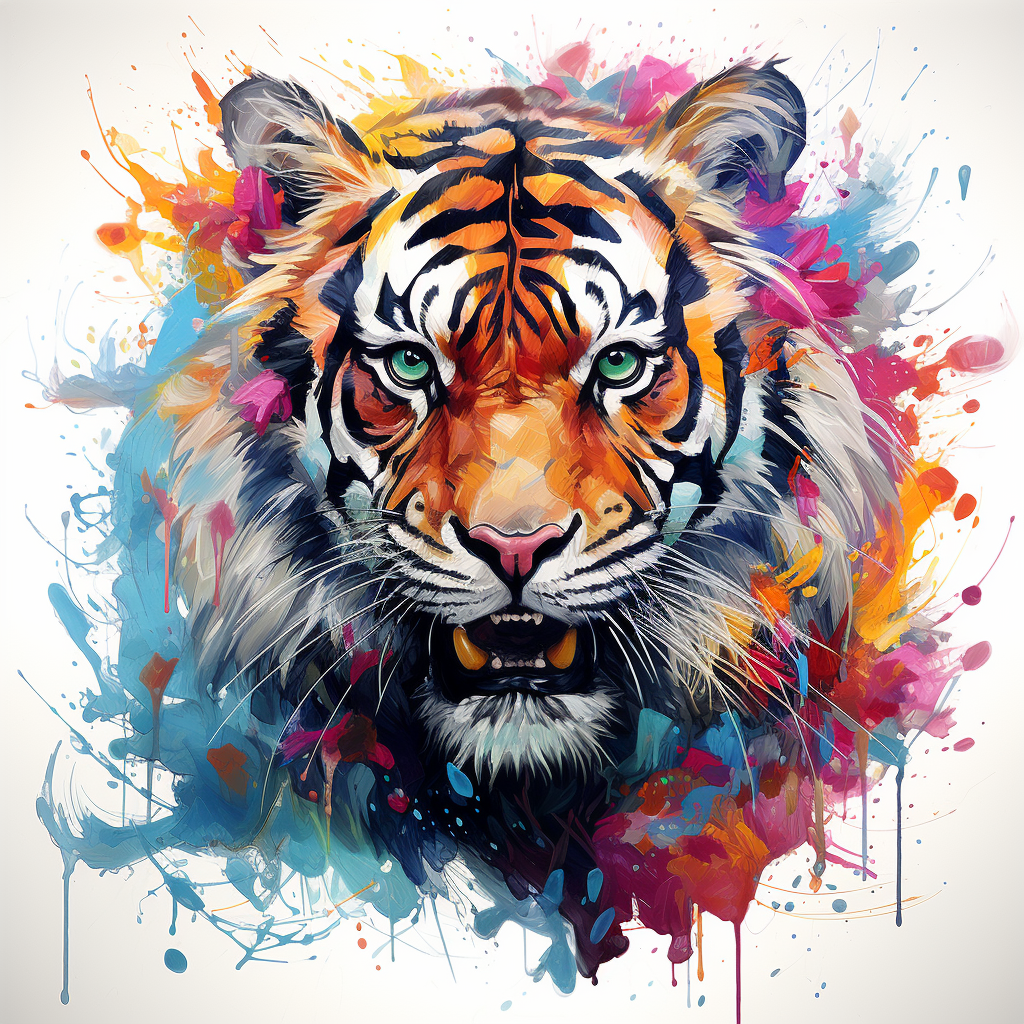 Colorful Tiger Zodiac Painting for Living Room