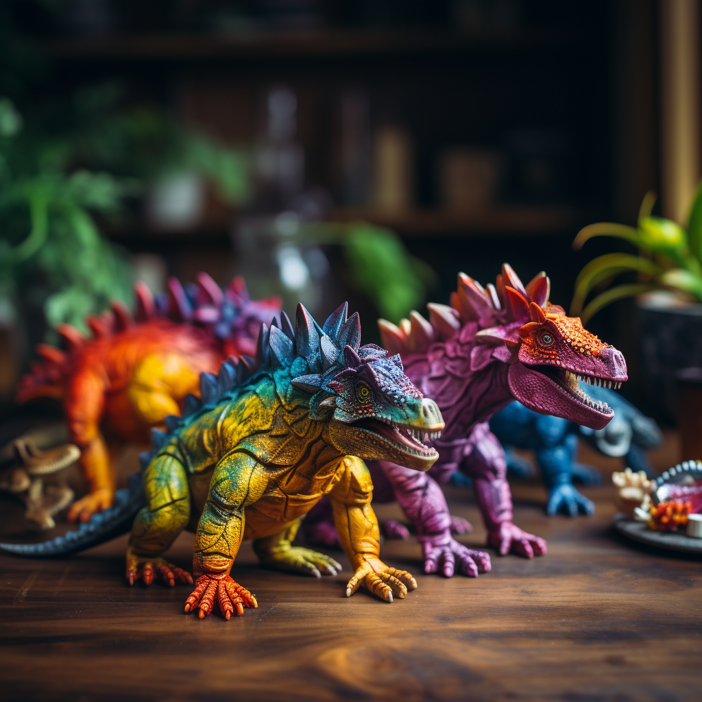 Colorful Toy Dinosaurs Table