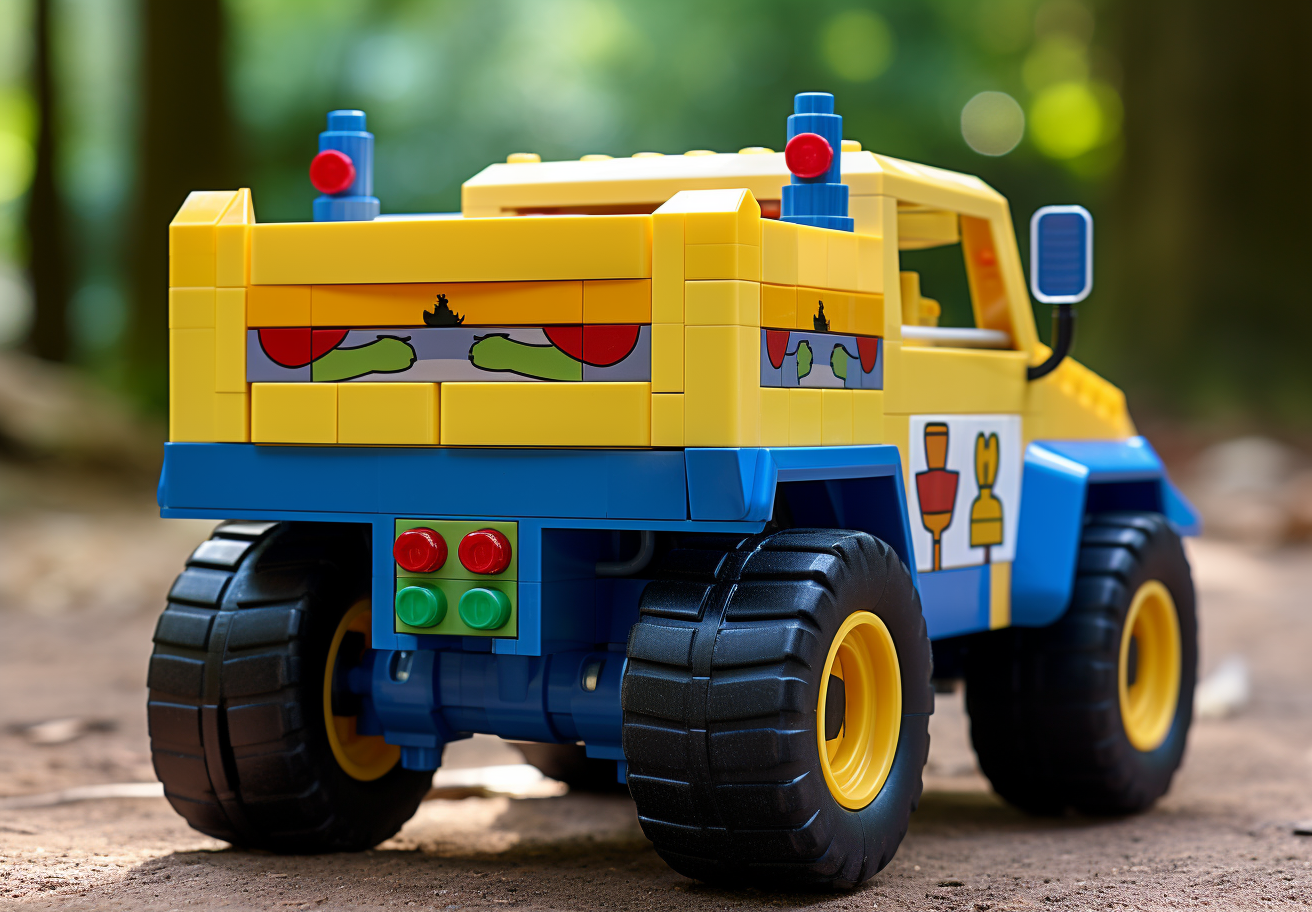 Colorful toy truck driving away