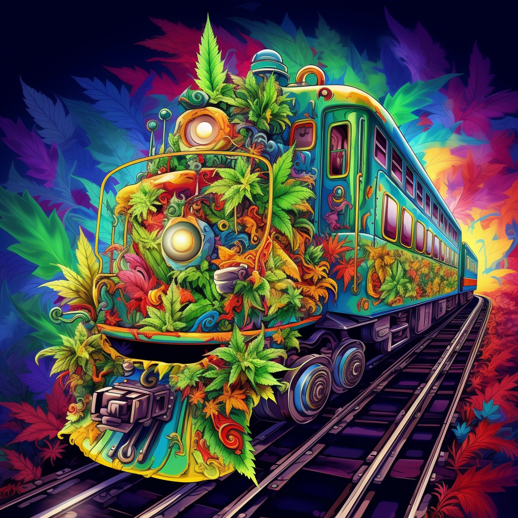 colorful trippy characters on train