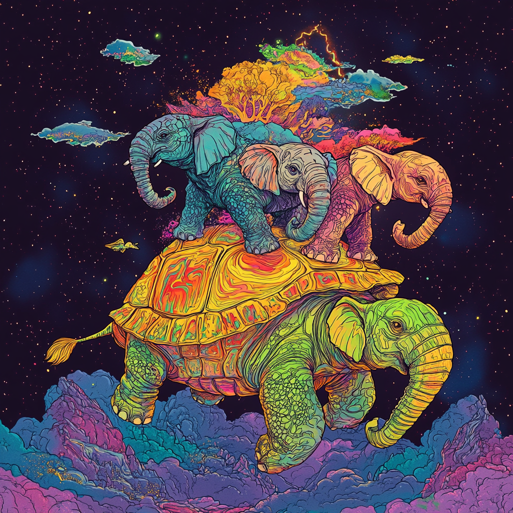 Colorful Turtle Elephants World Artwork