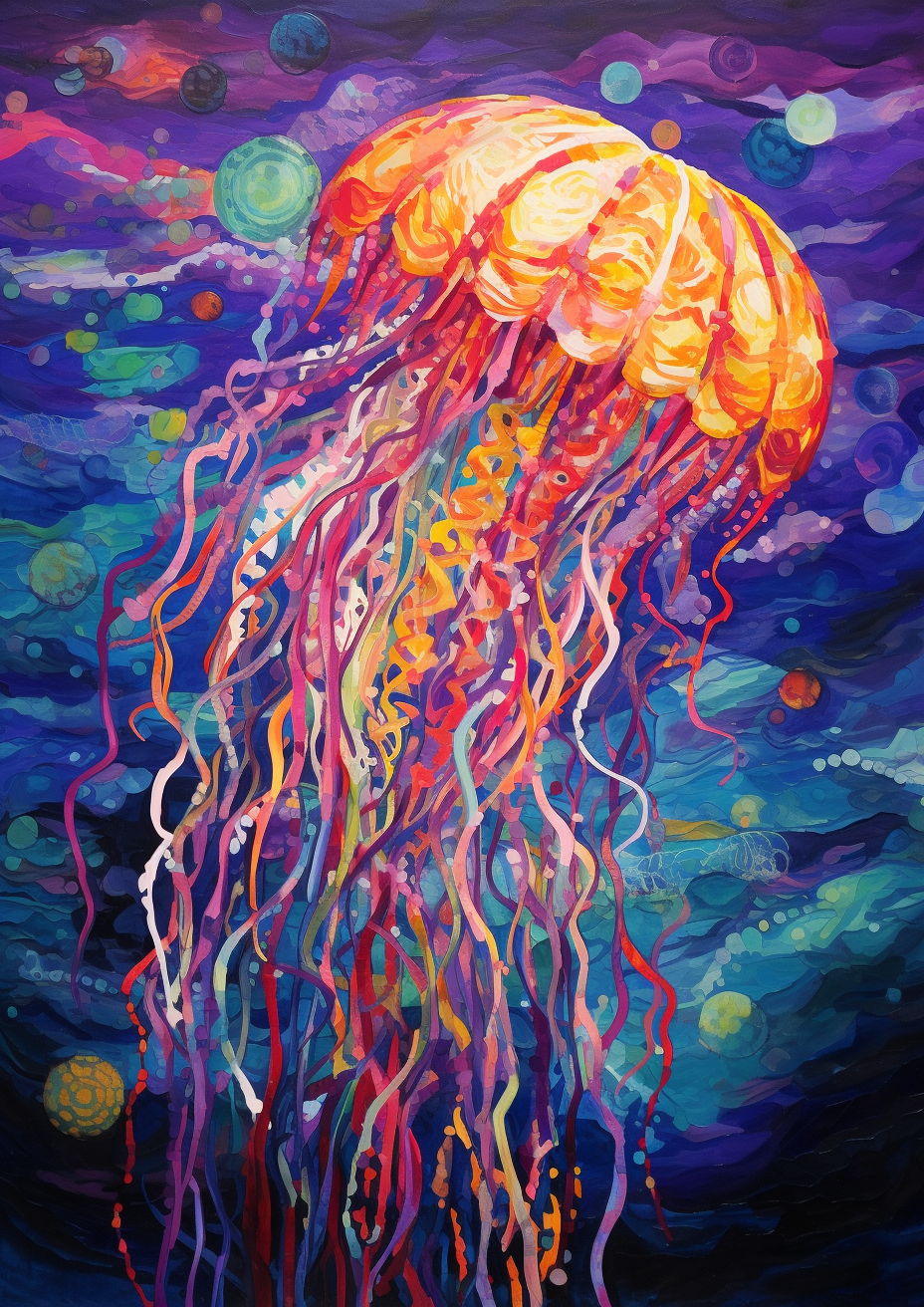 Abstract mosaic jellyfish swimming in the ocean