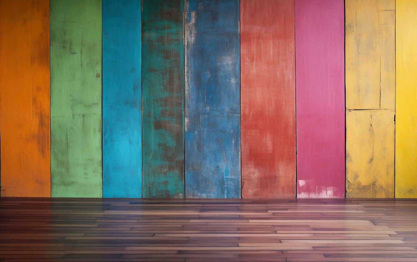 Colorful walls on wooden floor