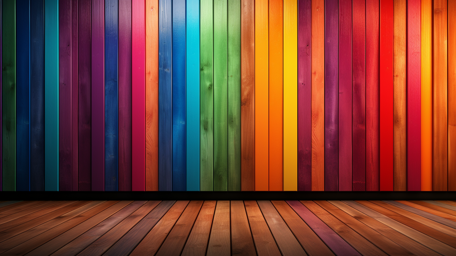 Colorful walls on wooden floor design