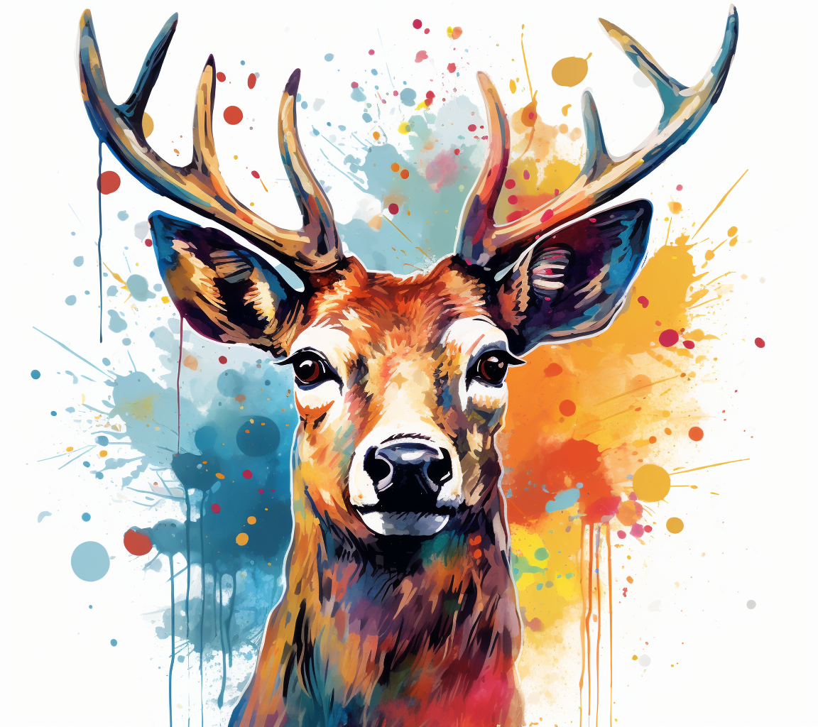 Vibrant reindeer in watercolor art