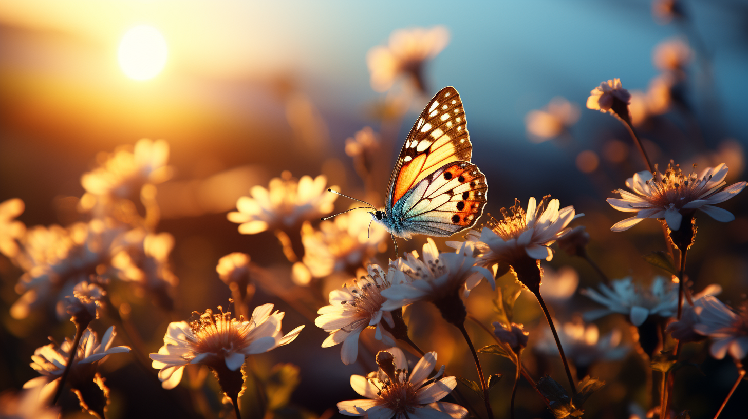 Close-up of Colorful Wildflowers and Butterfly